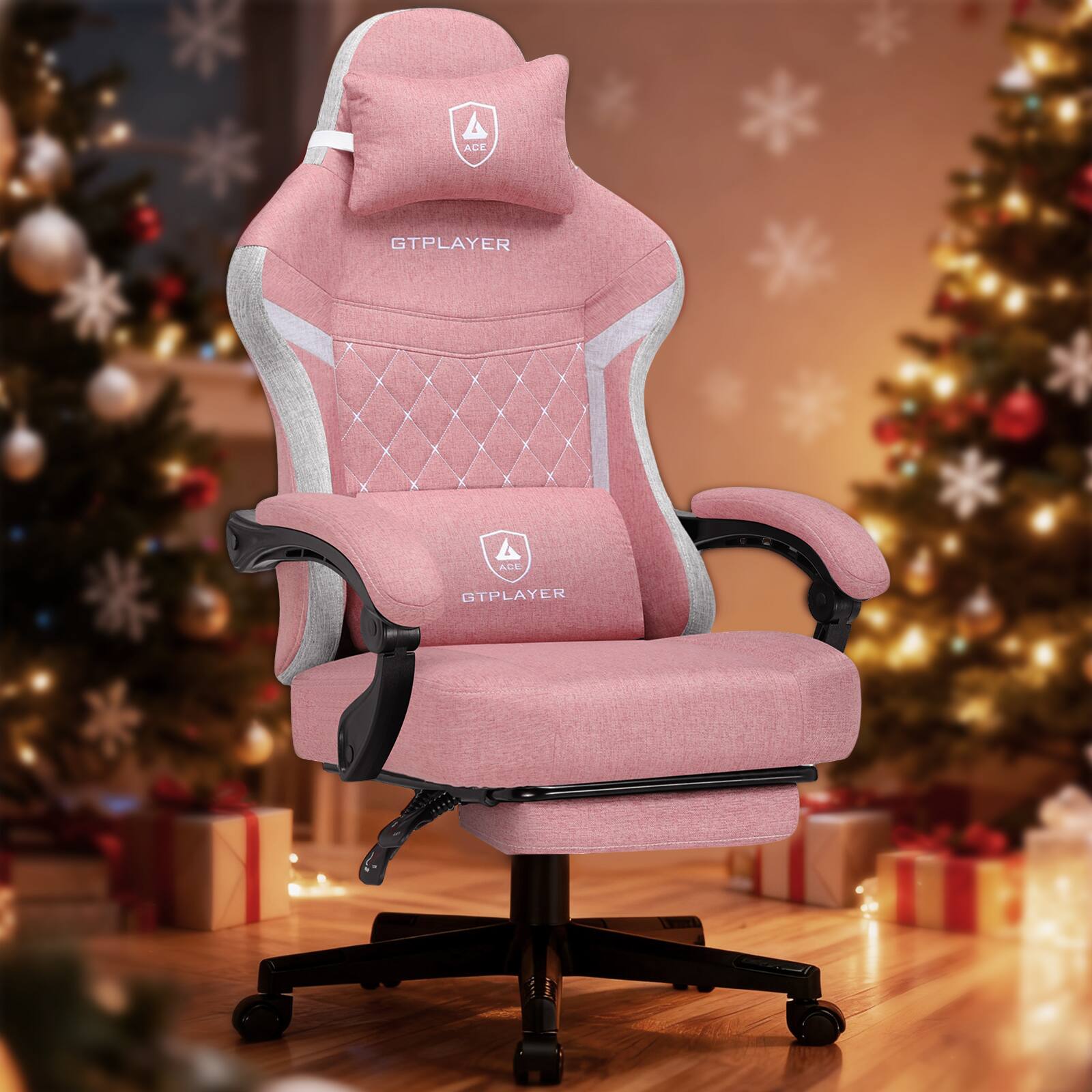 GTPlayer - Gaming Chair Fabric Computer Office Chair with Linkage Armrests High Back Desk Chair - Pink