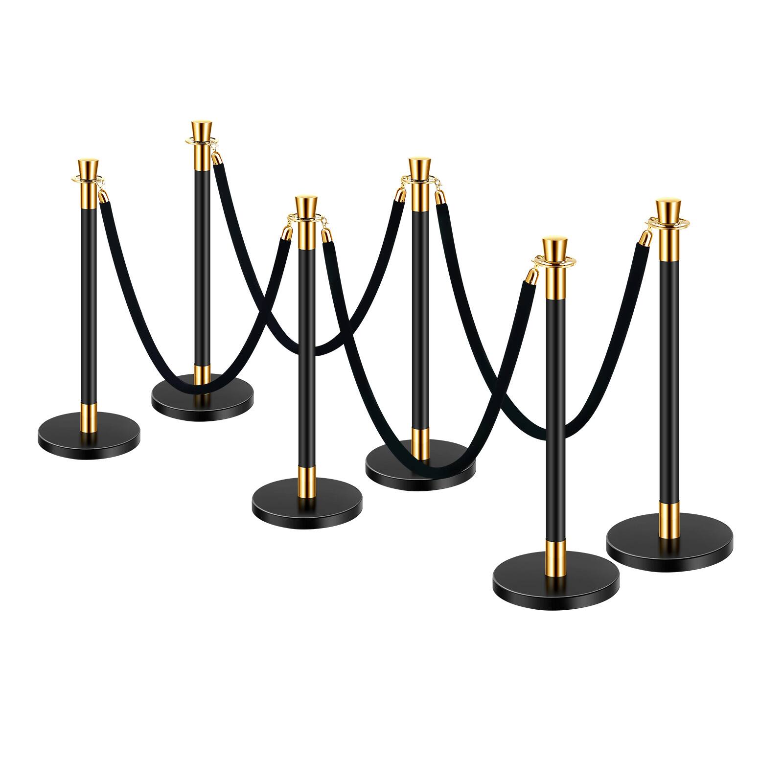 Alt View 5. VEVOR - Stanchions and Velvet Ropes, 6 Pcs Crowd Control Barriers with 4 Black Velvet Ropes, Stainless Steel Stanchion Post - Black velvet.
