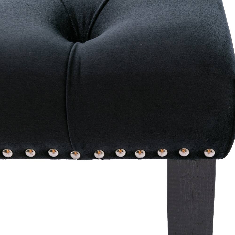 Alt View 4. Ropilly - Ropilly Black Velvet Bench Tufted Bench Ottoman, Upholstered Dining Bench & Bedroom Accent Bench, 45 Inch, 330 Lbs - Black.