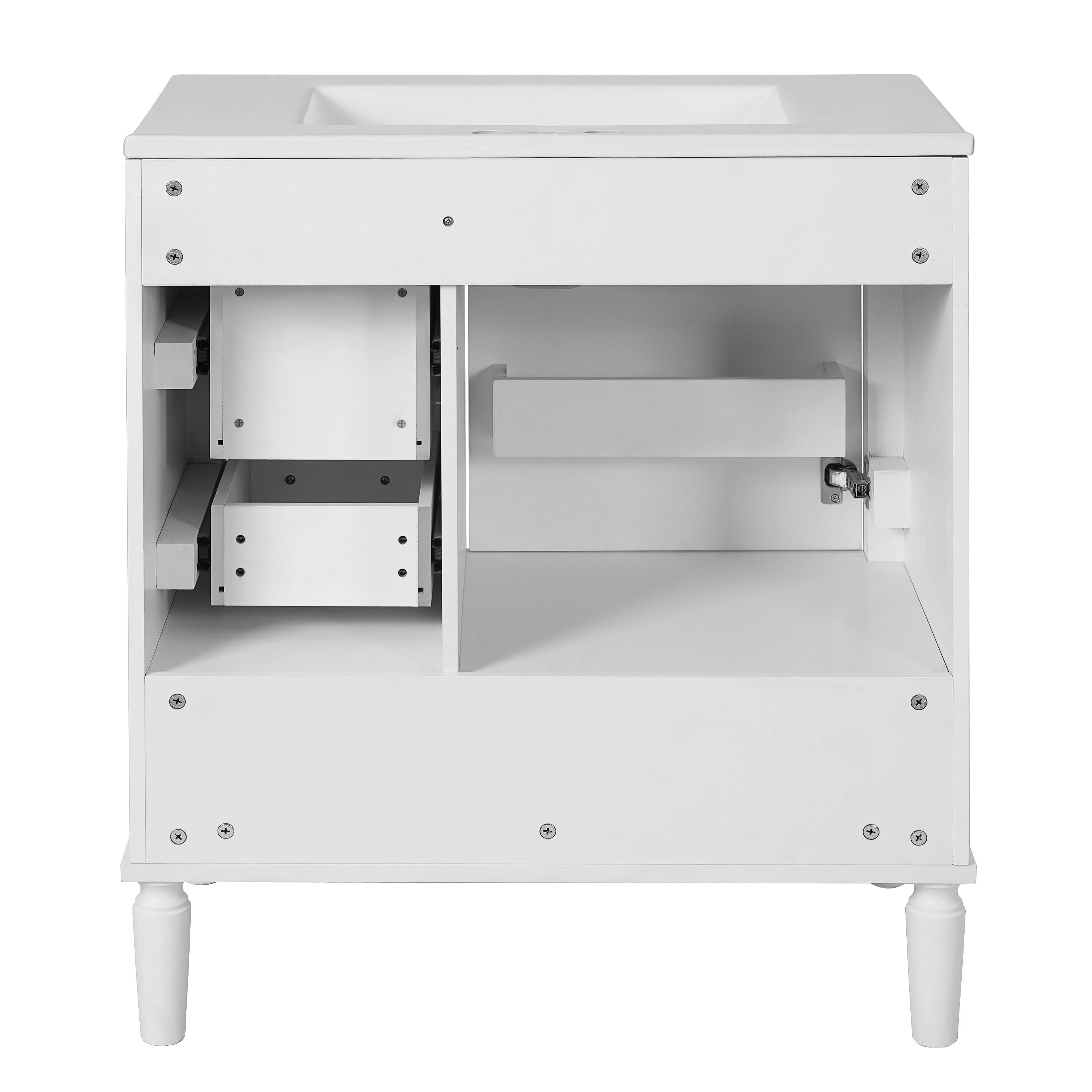 Alt View 9. Tiramisubest - 30" Bathroom Vanity with Ceramic Sink with Built-in Shelf, Deep Drawer, Standard Drawer, Long Divider Drawer - White.