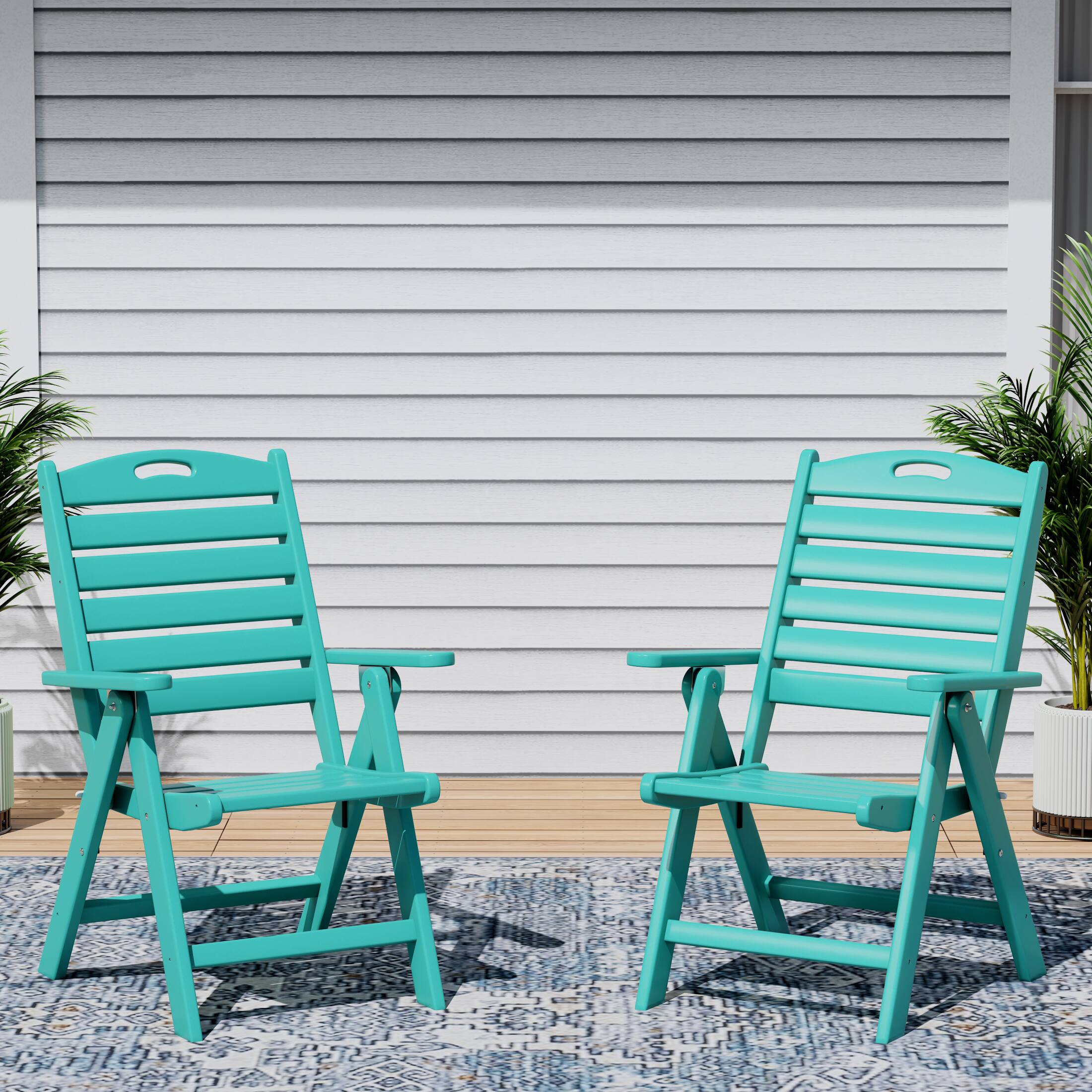 Angle. WestinTrends - WestinTrends Azura HDPE Adjustable Highback Folding Outdoor Patio Dining Chairs Set of 2 - Turquoise.
