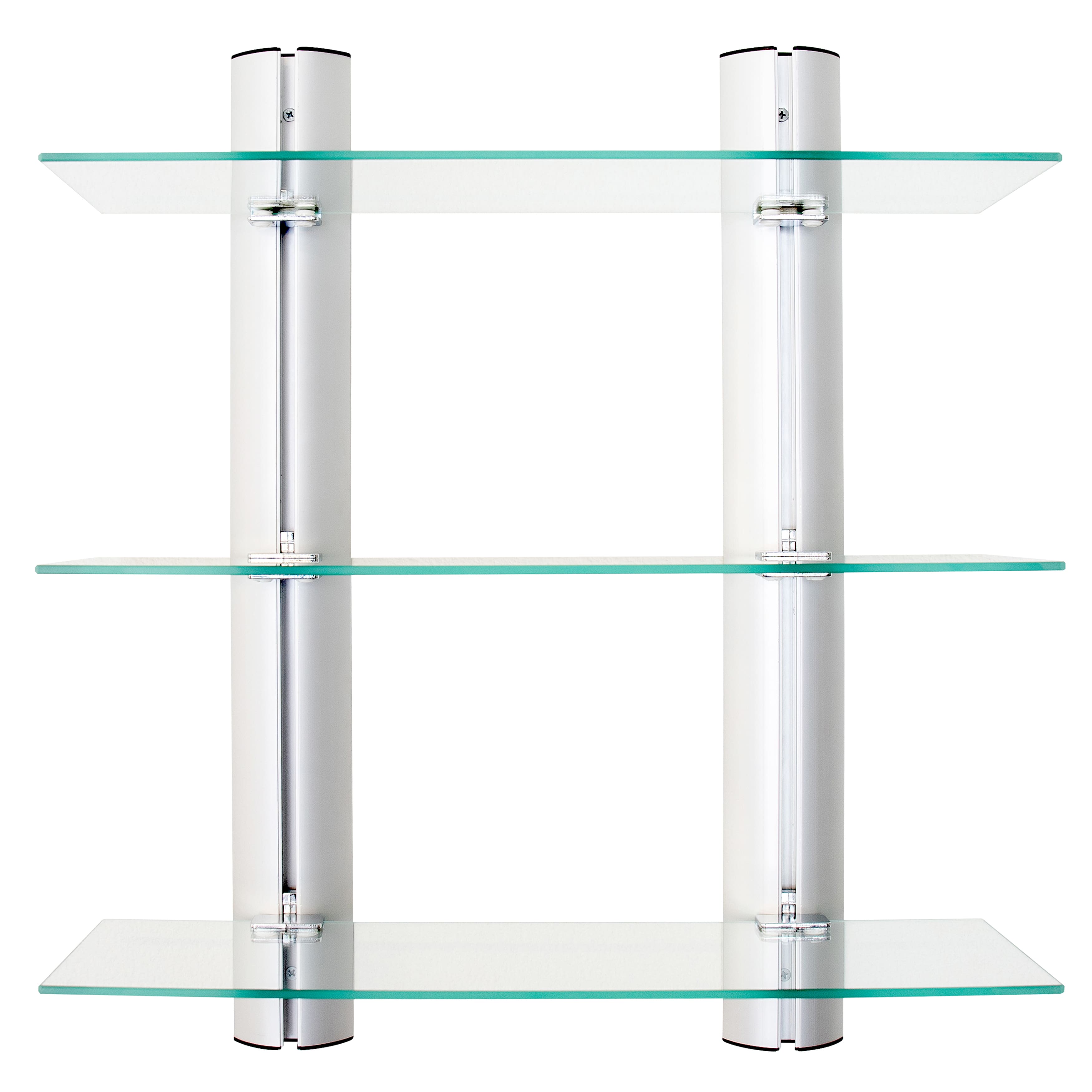 Danya B - Wall-Mount 3-Tier Adjustable Glass Wall Shelves on Aluminum Bars - Silver