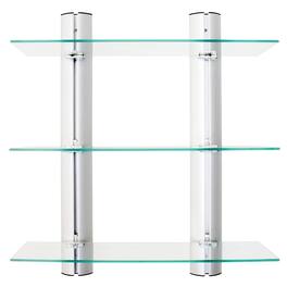 Danya B - Wall-Mount 3-Tier Adjustable Glass Wall Shelves on Aluminum Bars - Silver