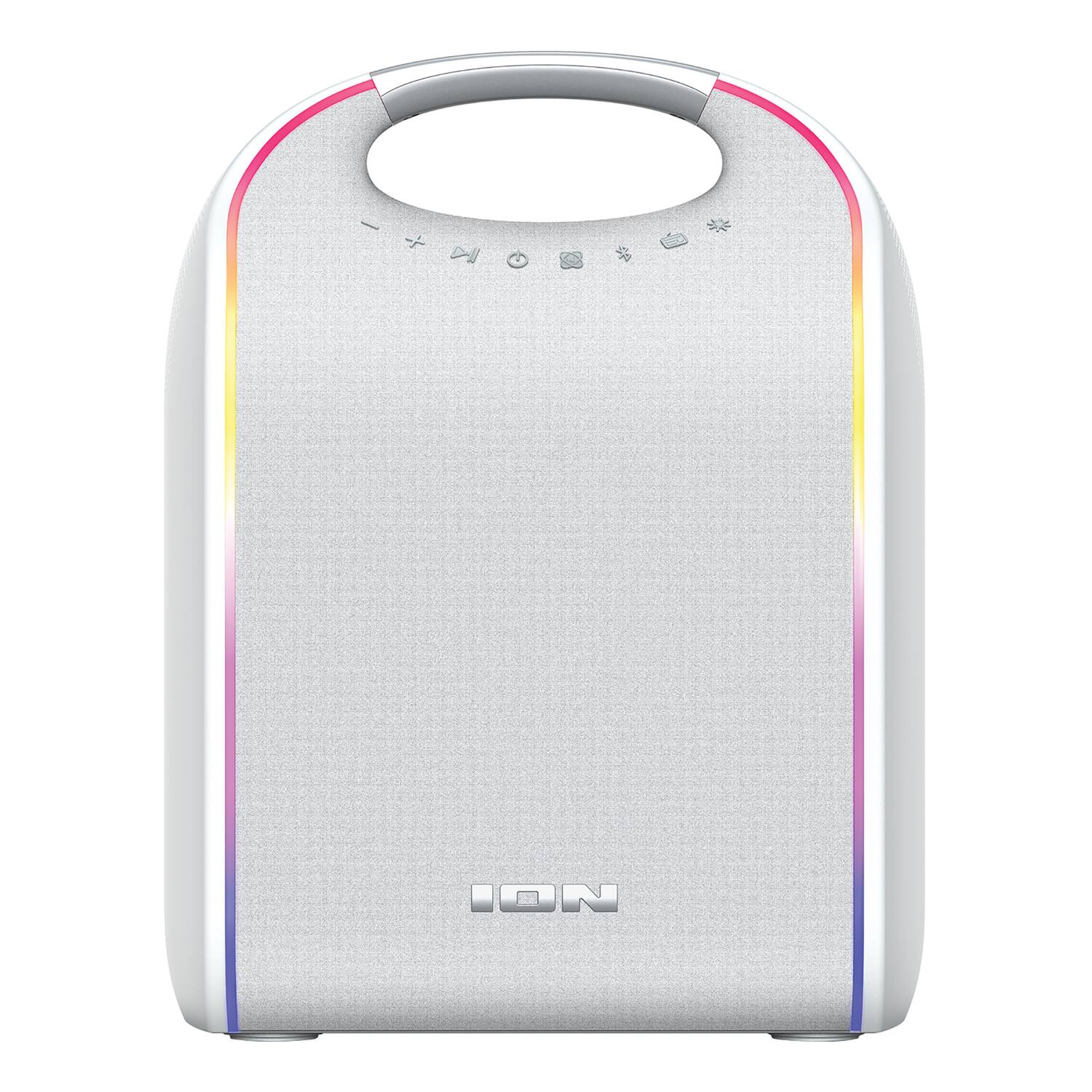 Alt View 4. ION Audio - 40W Portable Bluetooth Rechargeable Speaker, 8" Woofer, Lights, TWS, Aux, Mic Inputs, FM, Water-Resistant - White.