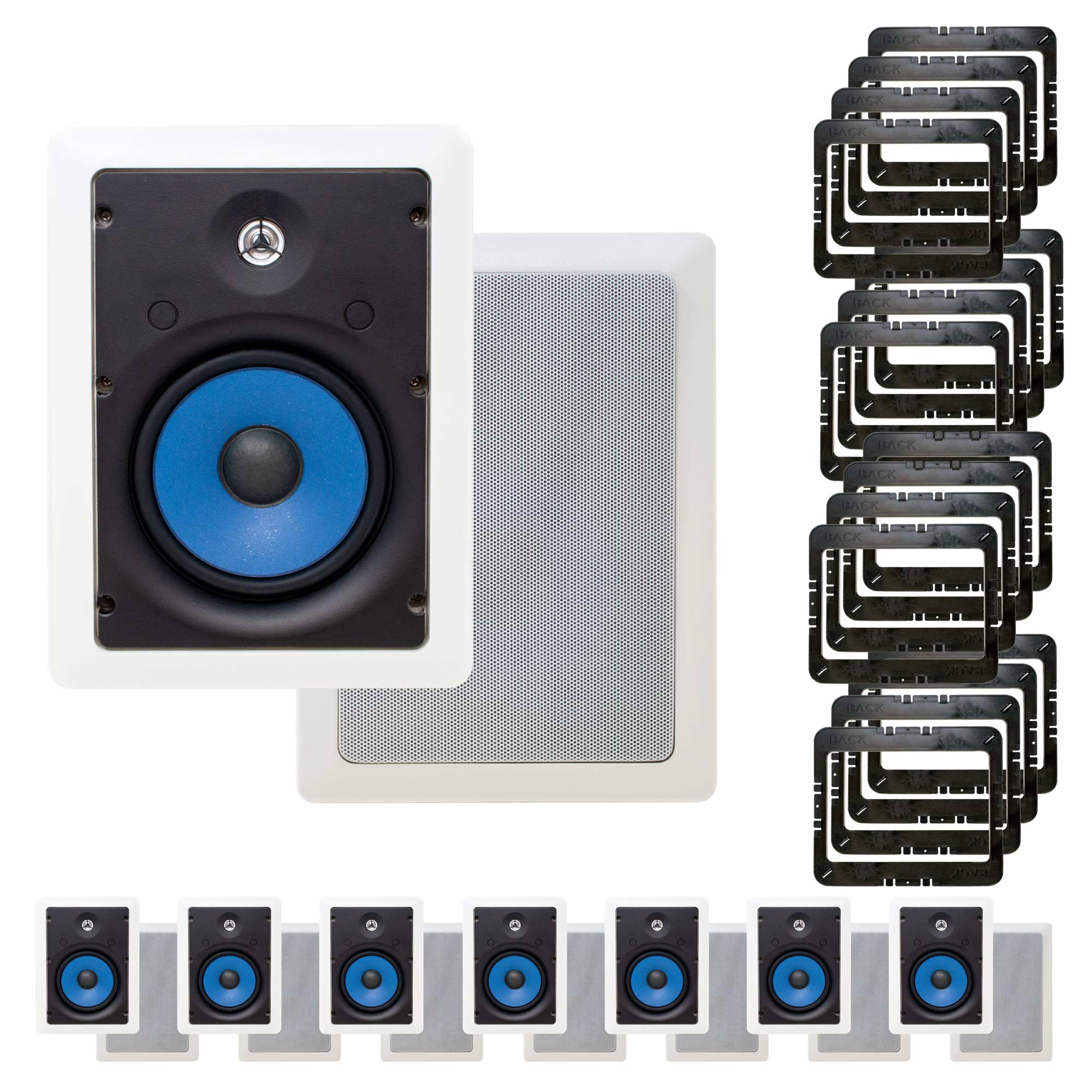 Legrand - MS3651 3000 Series 6.5" In-Wall Speakers Case Pack 8 Pair 16 Speakers total with In Wall Mounting Brackets - Black/Gray