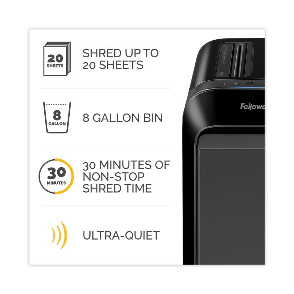 - SHRED UP TO 20 SHEETS
- 8 GALLON BIN
- 30 MINUTES OF NON-STOP SHRED TIME
- ULTRA-QUIET