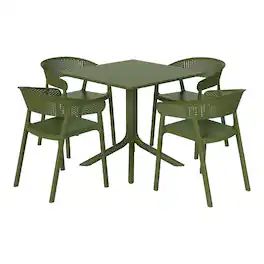WestinTrends - Playa 5-Piece Outdoor Resin Square Patio Dining Table Set with Stackable Patio Dining Chairs - Olive Green