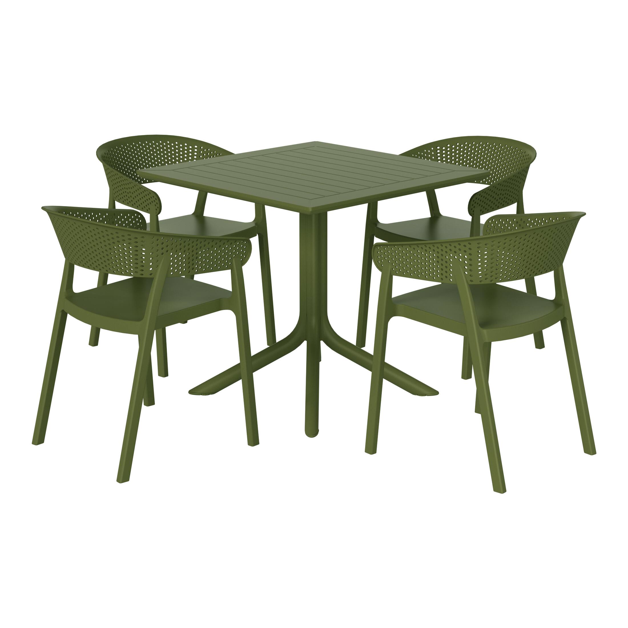 Front. WestinTrends - WestinTrends Playa 5-Piece Outdoor Resin Square Patio Dining Table Set with Stackable Patio Dining Chairs - Olive Green.