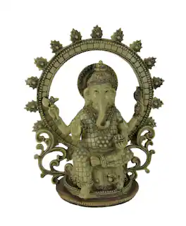 Zeckos - Lord Ganesha Sitting Holding Sacred Objects Statue - Off-white