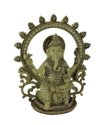 Front. Zeckos - Lord Ganesha Sitting Holding Sacred Objects Statue - Off-white.
