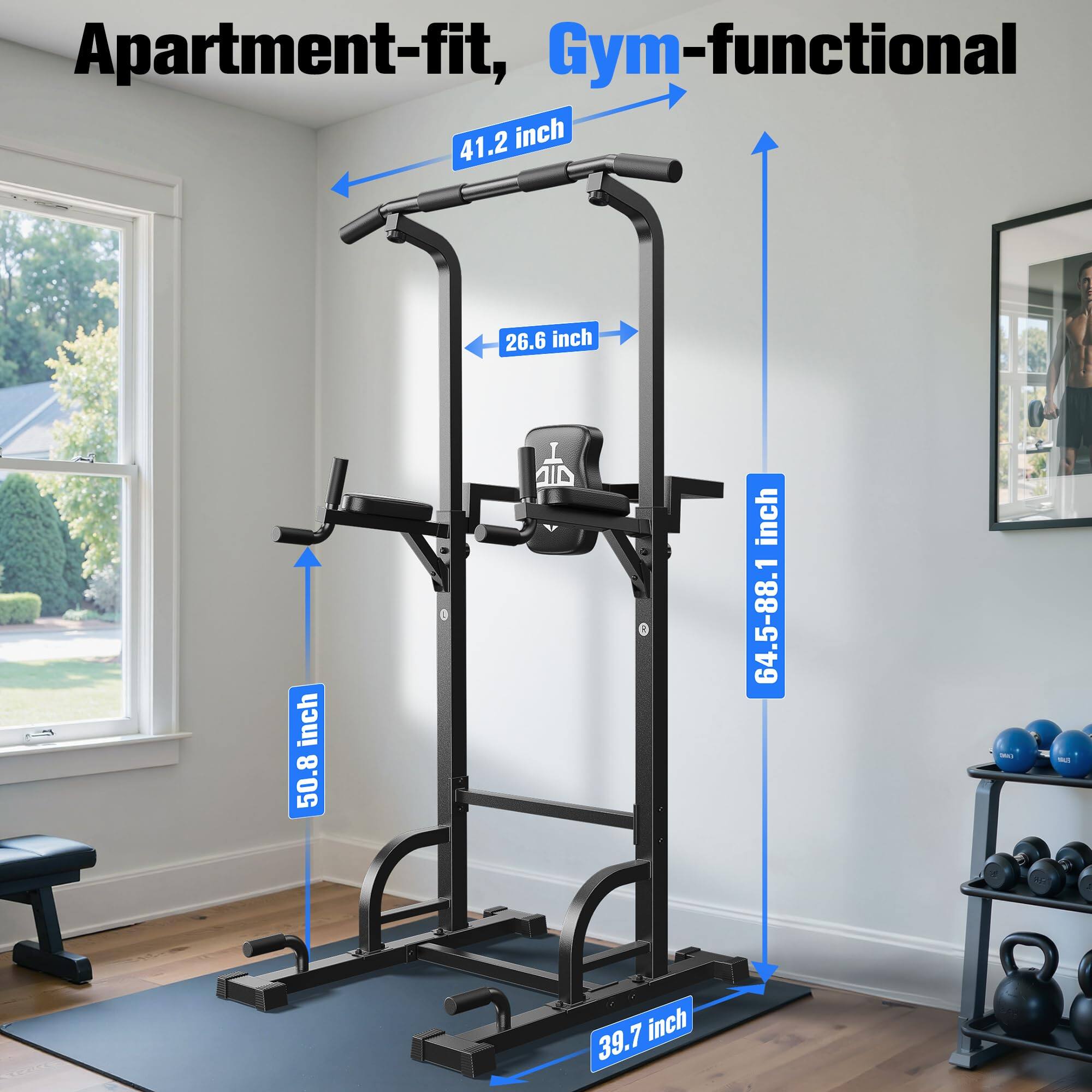 Apartment-fit, Gym-functional

41.2 inch  
26.6 inch  
50.8 inch  
64.5-88.1 inch  
39.7 inch