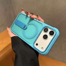 Dteck - Magnetic Frosted Phone Case for Apple iPhone 17 Pro, Slim Shockproof Non-Slip Protective Cover with Built-in Kickstand - Cyan