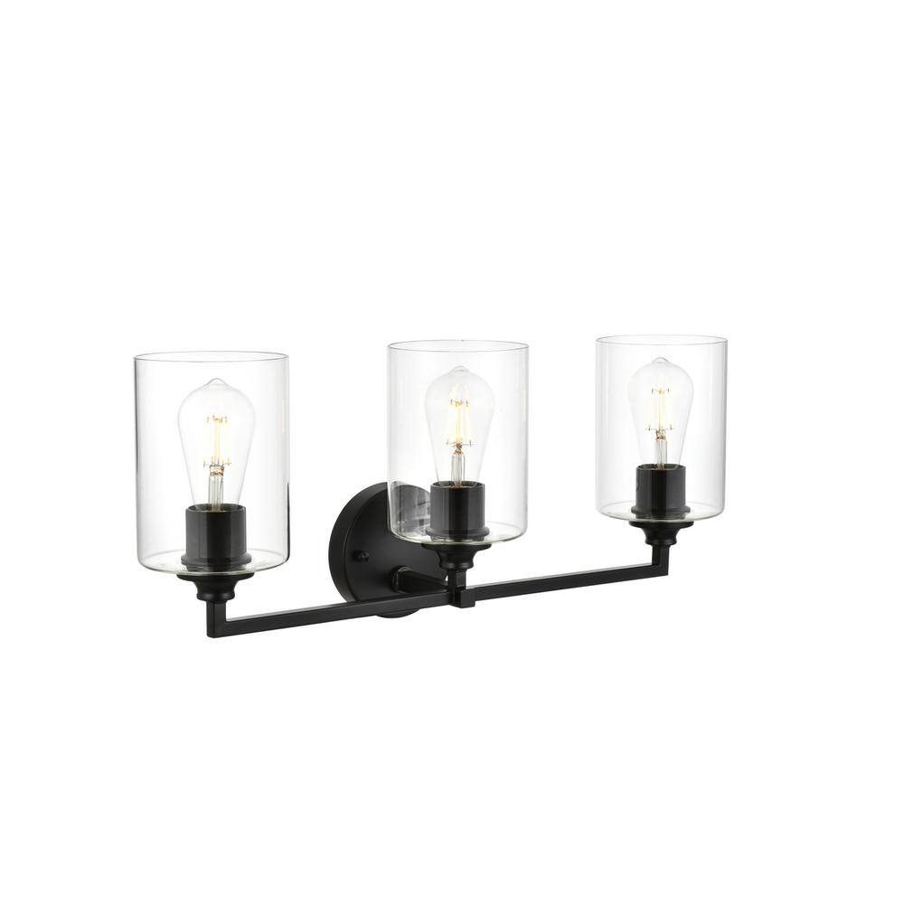 Back. Living District - Mayson 3 light Black and Clear Bath Sconce - Black And Clear.