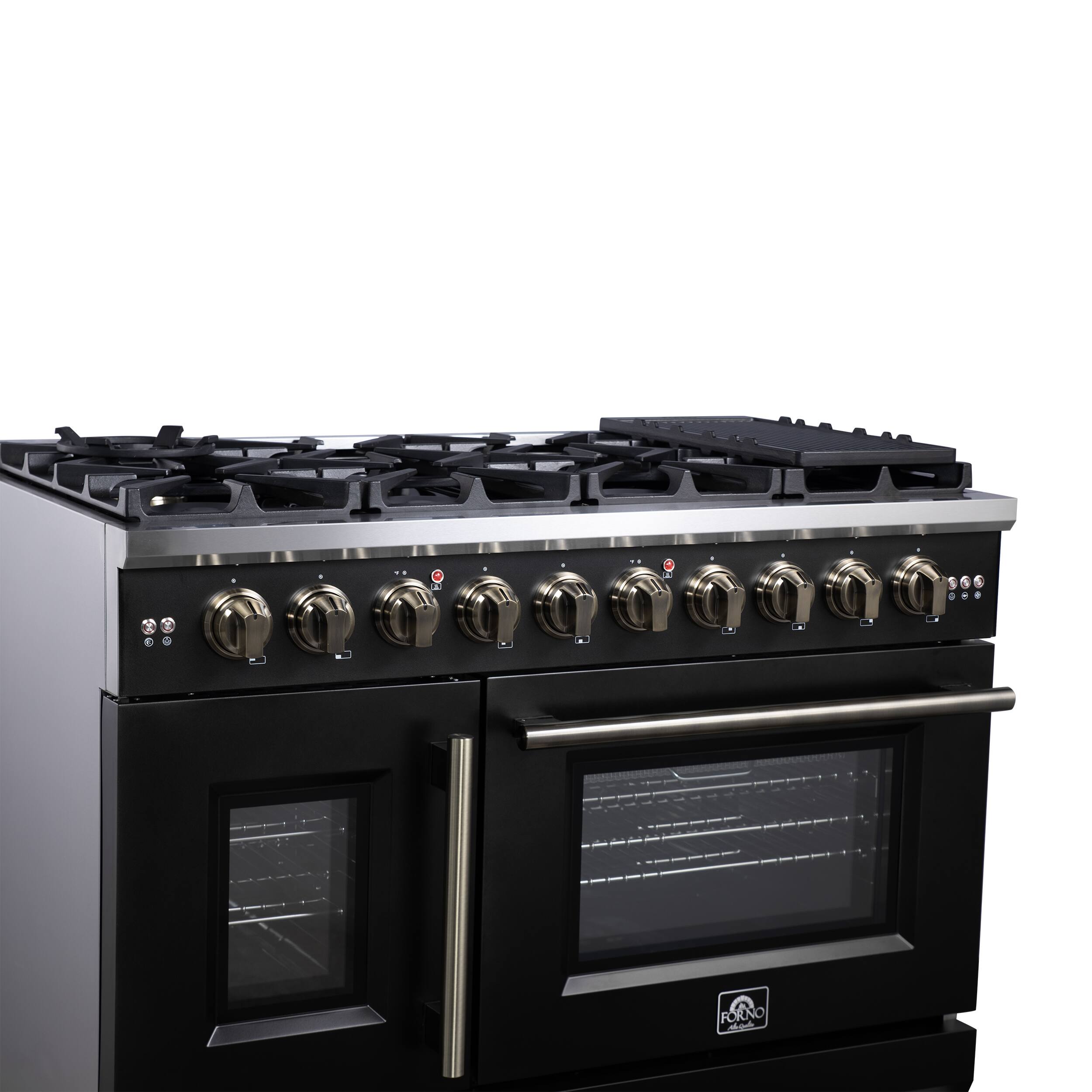 Alt View 3. Forno Appliances - Capriasca 6.58 Cu. Ft. Freestanding Double Oven Gas Convection Range with French Doors and Rotisserie Air Fryer - Black.