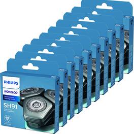10x Philips Norelco Shaving Replacement Heads for Shaver Series 9000, 3 Pack, SH91/52 (Replaces SH90/72) - Silver