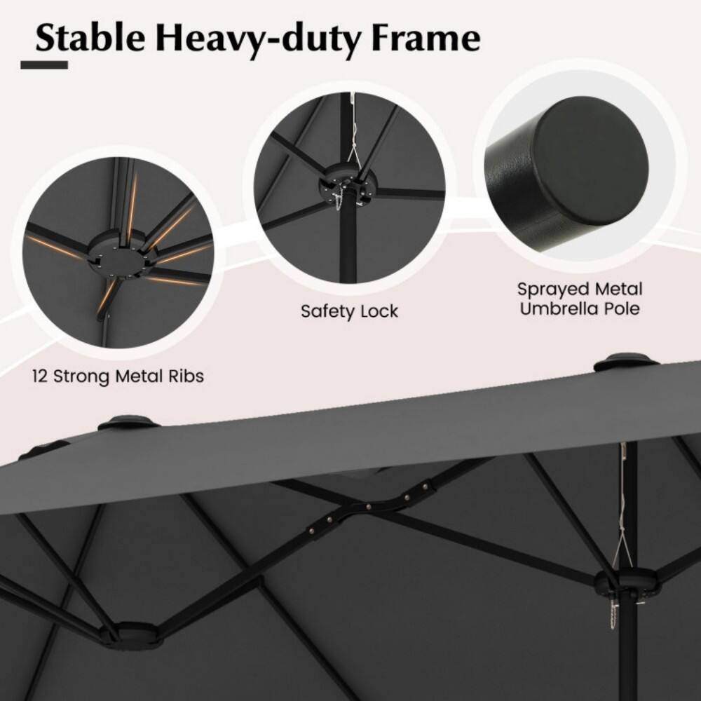 Stable Heavy-duty Frame

- Safety Lock
- Sprayed Metal Umbrella Pole
- 12 Strong Metal Ribs