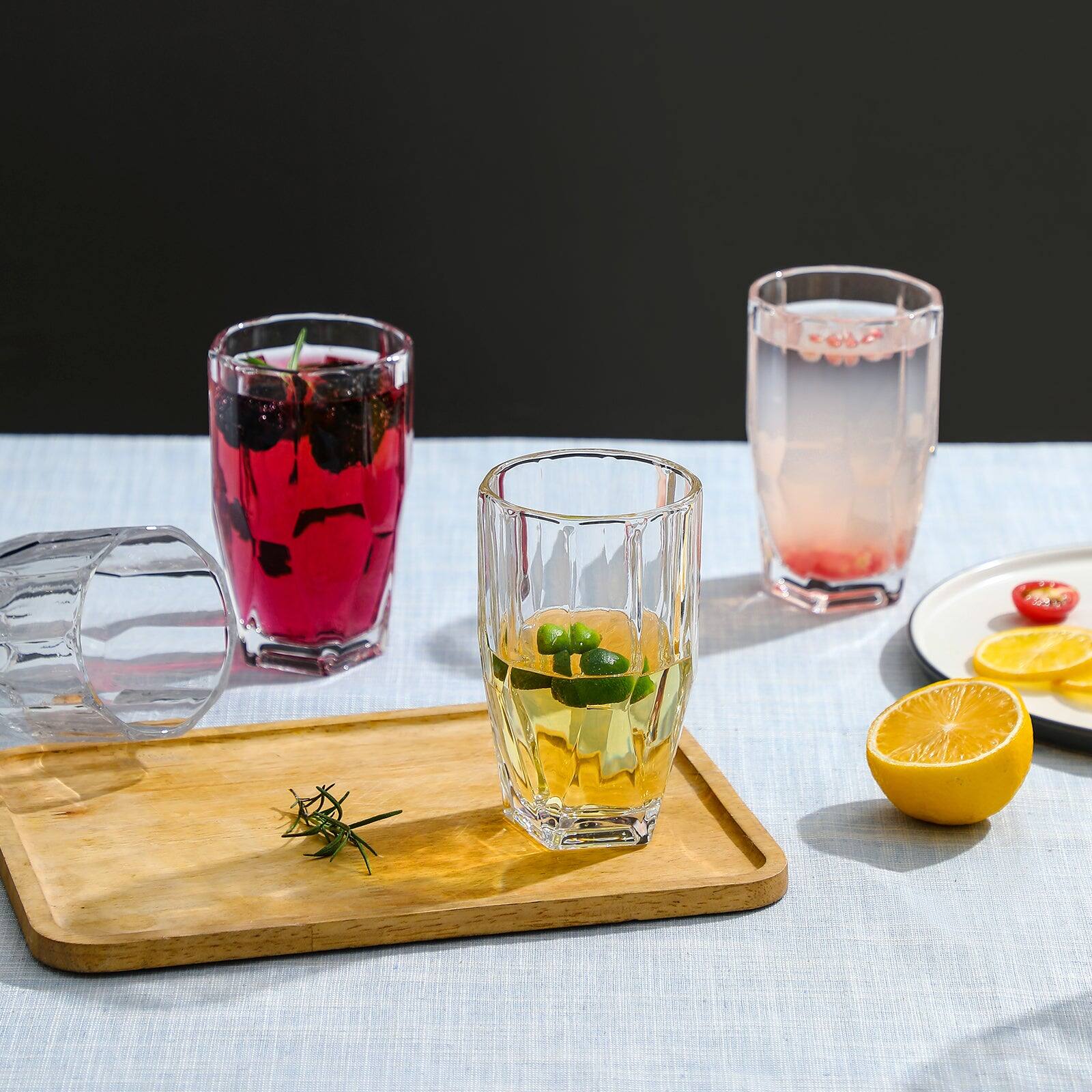 Alt View 2. BreeBe - Polyhedron Highball Glasses set of 6 - Clear.