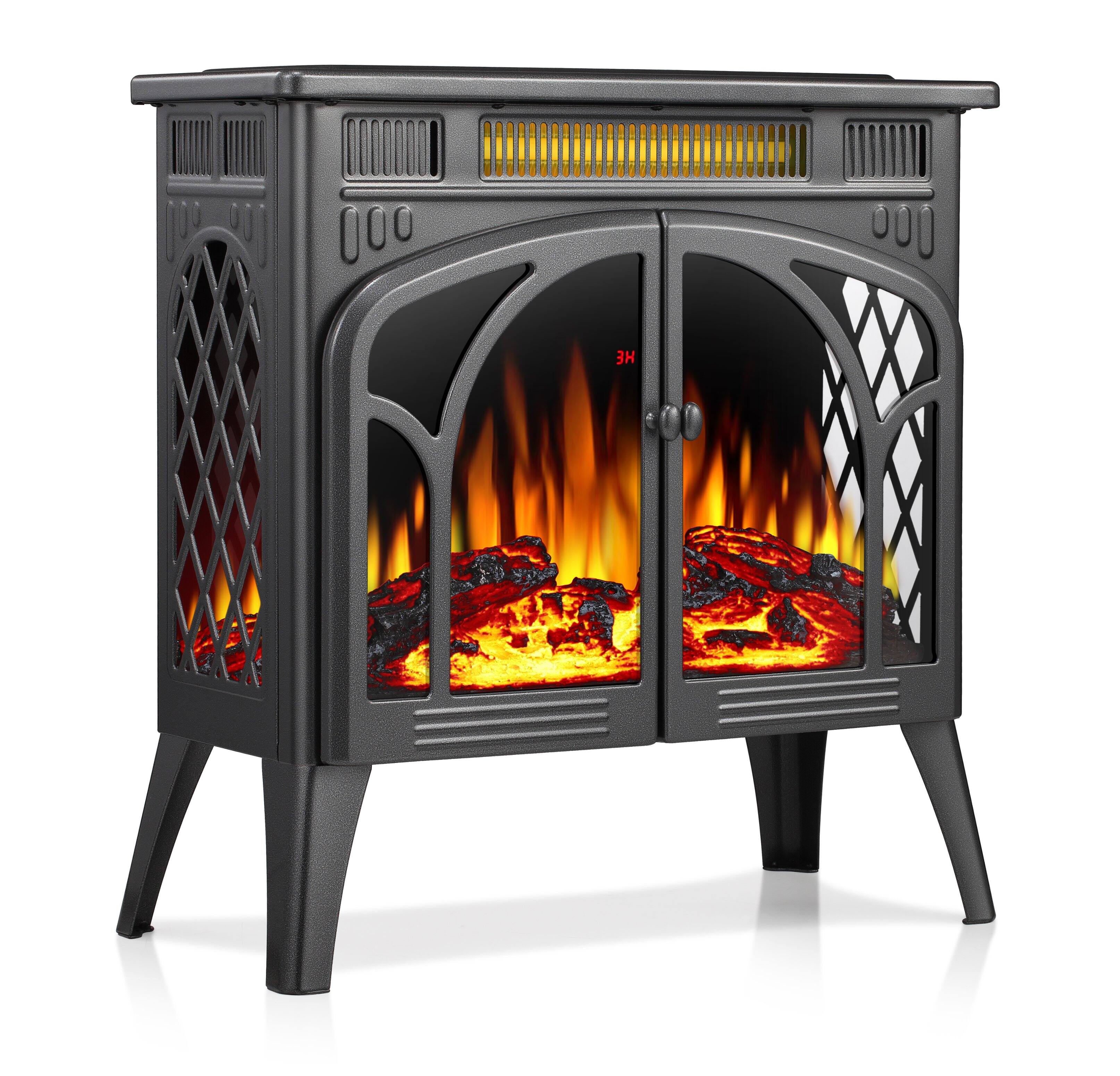 Angle. Bestier - Electric Fireplace Heater 24.2" with Remote, Cathedral Stylish, Adjustable Brightness & Heating Overheating Safe, Grey - Grey.