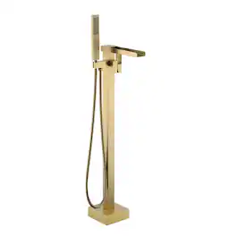 Boyel Living - Freestanding Floor Mount Single Handle Waterfall Tub Filler Faucet with Handheld Shower - Brushed Gold