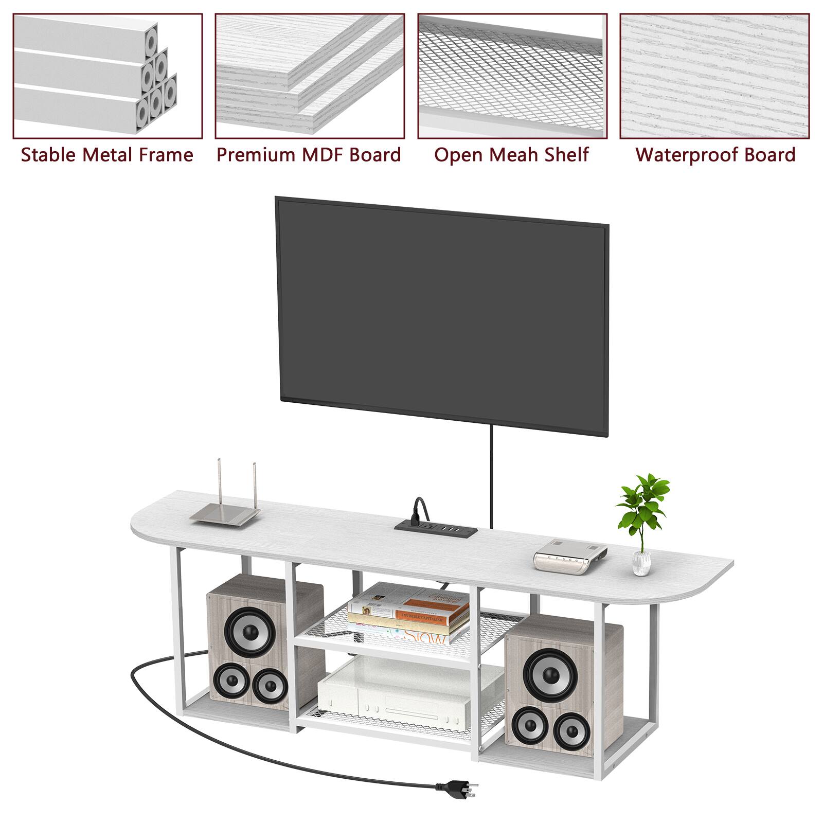 Stable Metal Frame  
Premium MDF Board  
Open Meah Shelf  
Waterproof Board