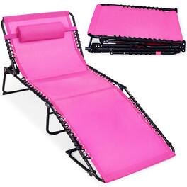 Best Choice Products - Extra Wide Patio Chaise Lounge Chair, Portable Folding Recliner w/ 8 Positions - Hot Pink