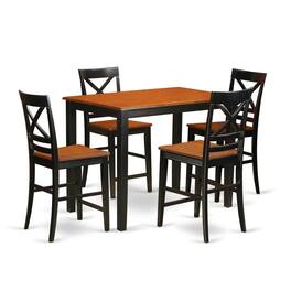 East West Furniture - 5 Pc counter height Dining room set-pub Dining Table and 4 Dining Chairs - Black & Cherry
