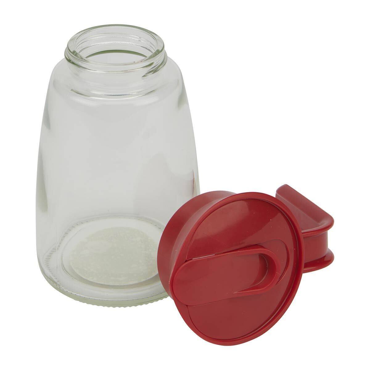 Left. Amazon - GoodCook 12 oz. Glass Syrup Dispenser with Lid (Clear/Red) - Clear/Red.