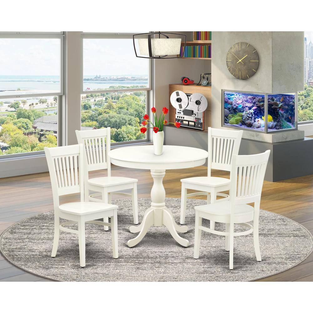 Alt View 4. East West Furniture - AMVA5-LWH-W - 5-Pc Dinette Set- 4 dining room chairs and Modern dining room table - Wooden Seat and Slatted Chair Back - Linen White.