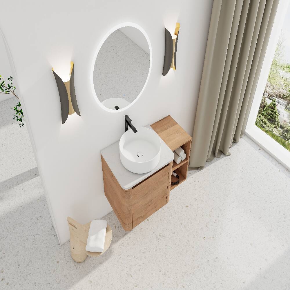 Alt View 2. Loheer - Loheer 36 inch wall mounted bathroom vanity Imitative Oak Ceramic Sink - Imitative Oak.