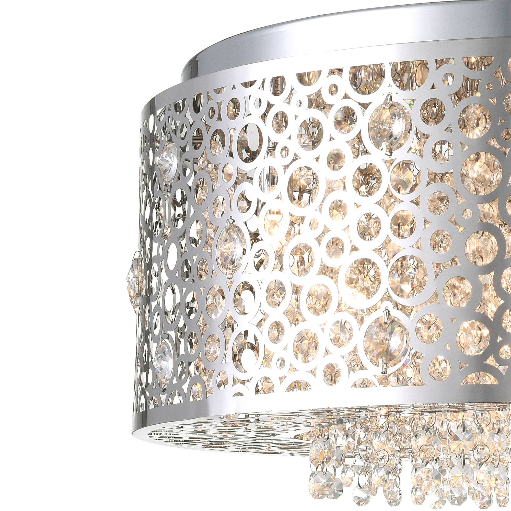 Back. CWI Lighting - Bubbles 9 Light Drum Shade Chandelier With Chrome Finish - Stainless Steel.