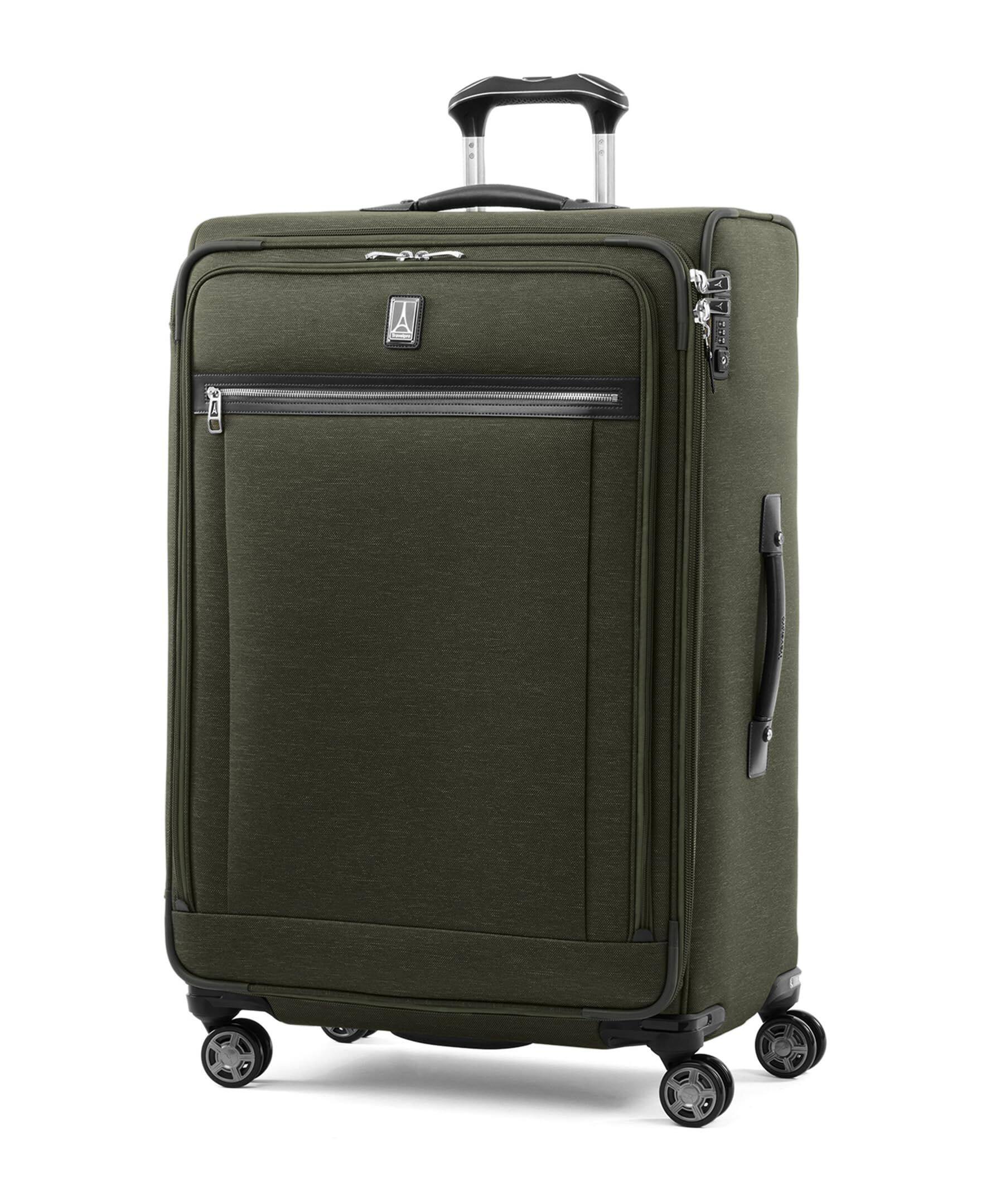 Front. Travelpro - Travelpro Platinum Elite Softside Expandable Checked Luggage, 8 Wheel Spinner Large Suitcase, TSA Lock, Men and Women - Pilot Green.