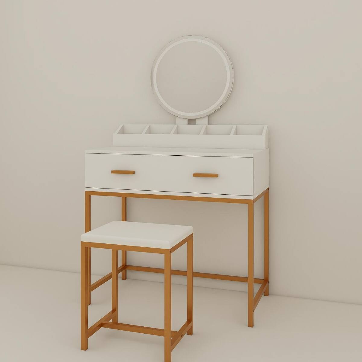 Alt View 10. Loheer - Loheer Makeup Vanity Set with Mirror and Stool, White and Gold, Compact - Ancient White.