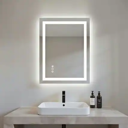 Front. Kadyn - 32x24 Inch Frameless Rectangle LED Bathroom Mirror for Vanity Lighting.