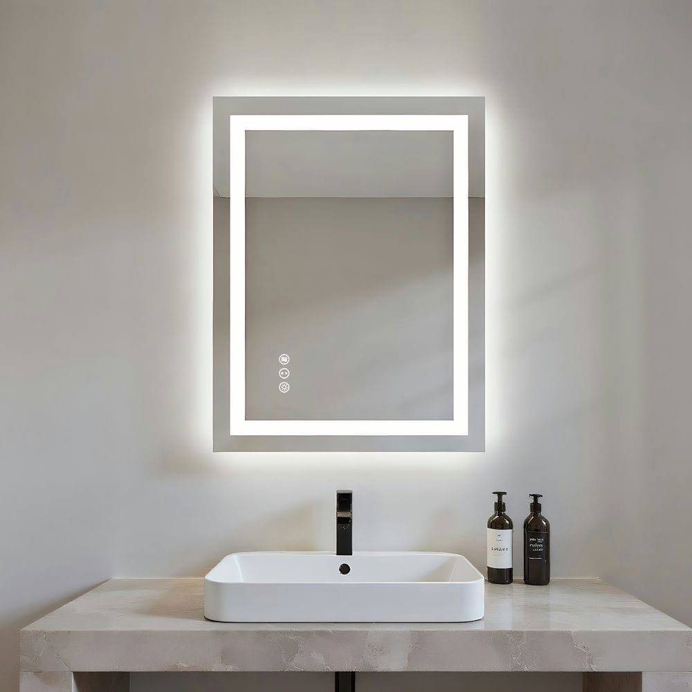 Front. Kadyn - 32x24 Inch Frameless Rectangle LED Bathroom Mirror for Vanity Lighting.