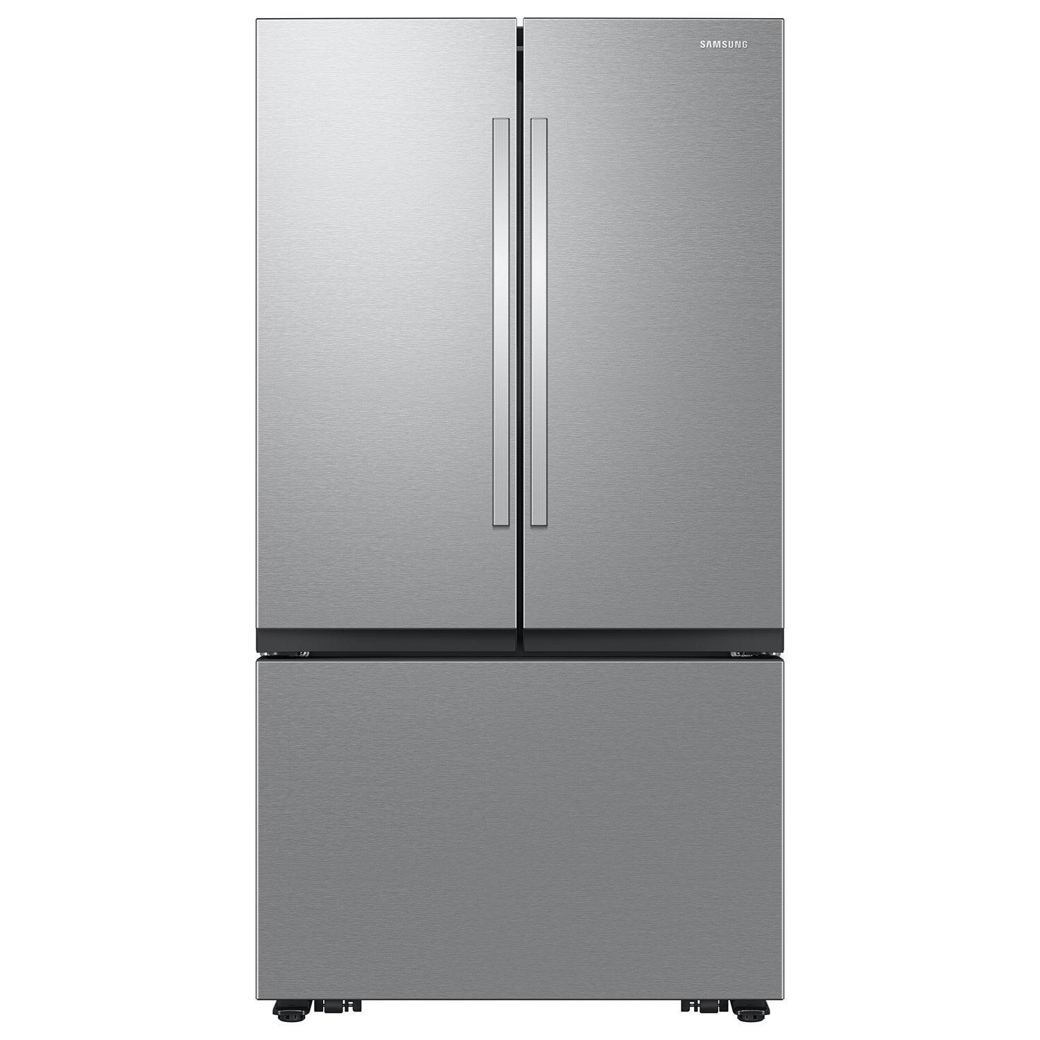 Front. Samsung - Bespoke AI 32 cu. ft. Mega Capacity 3-Door French Door Refrigerator with Auto Ice Maker - Stainless Steel.