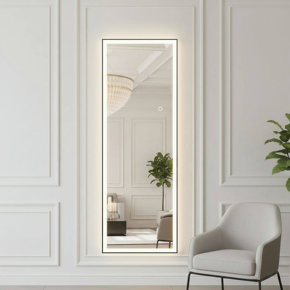 Alt View 6. Kadyn - 64x21 Inch Full-Length Vertical LED Mirror with Contemporary Black Frame - Black.
