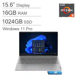 Lenovo - V15 Gen 4 15.6" FHD Laptop - AMD Ryzen 5 with 16GB Memory - 1TB SSD - Numeric keypad - Windows 11 Pro - Gray