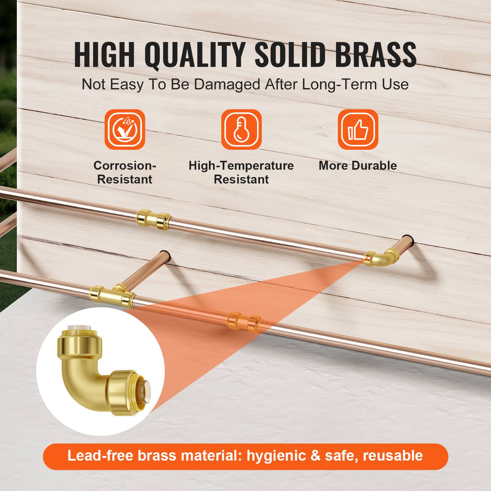 HIGH QUALITY SOLID BRASS  
Not Easy To Be Damaged After Long-Term Use  

Corrosion-Resistant  
High-Temperature Resistant  
More Durable  

Lead-free brass material: hygienic & safe, reusable