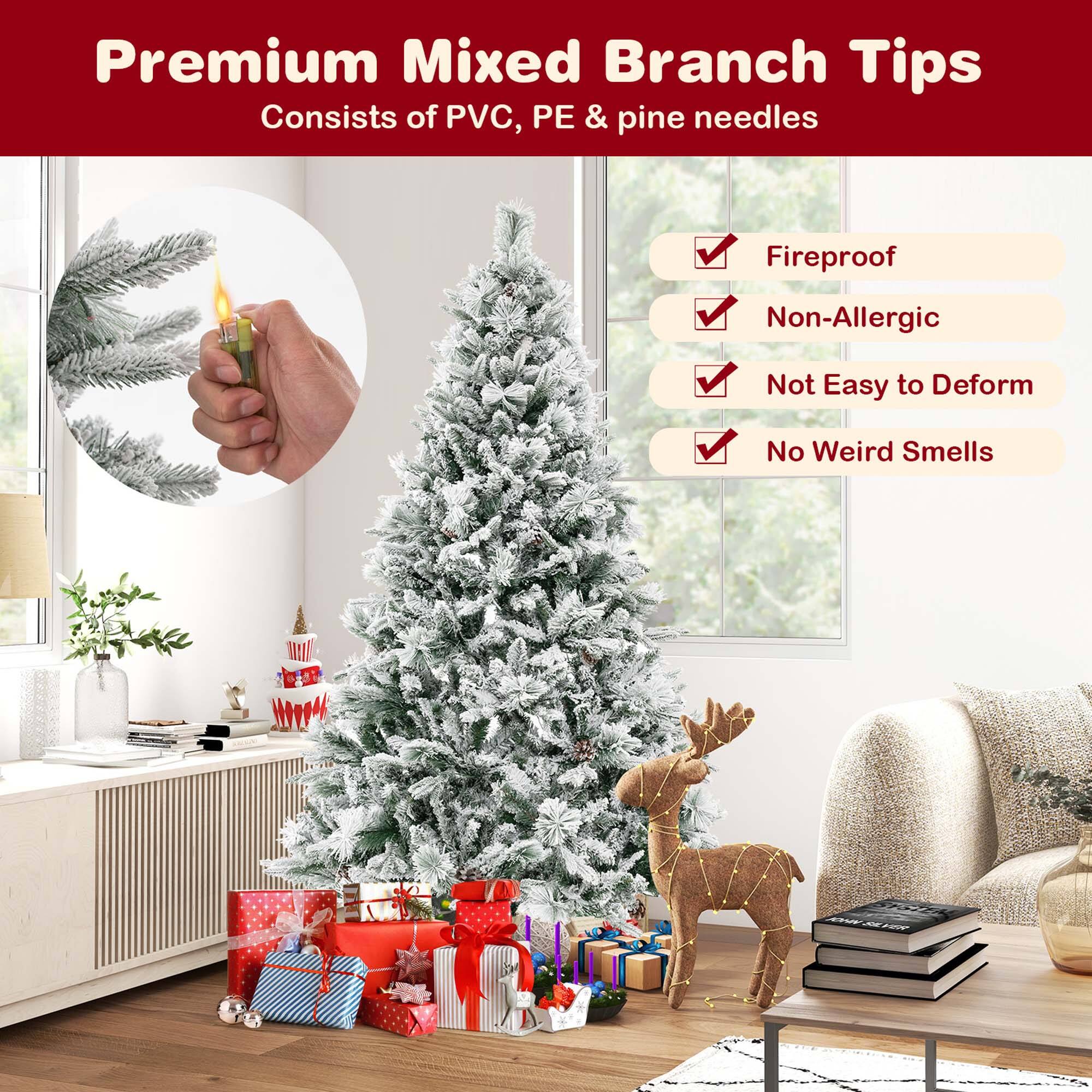 Premium Mixed Branch Tips consists of PVC, PE, and pine needles. These tips are fireproof, non-allergic, and do not deform easily. Additionally, they do not produce any weird smells.