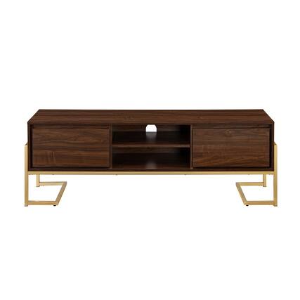 Front. Walker Edison - Modern Glam TV Stand - Dark Walnut.
