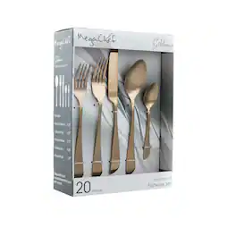 MegaChef - Gibbous 20 Piece Flatware Utensil Set, Stainless Steel Silverware Metal Service for 4 Matte - Rose Gold