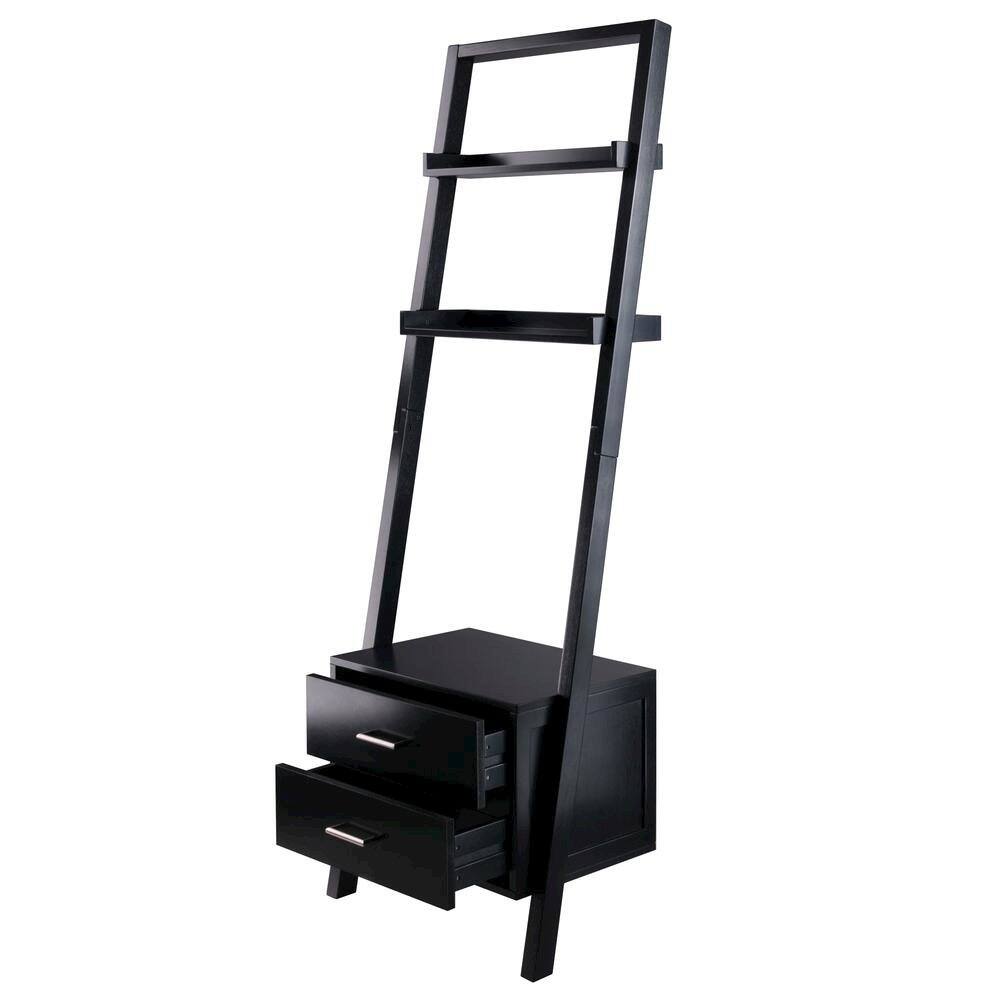 Front. FurniFact - Black Leaning Shelf - Black.