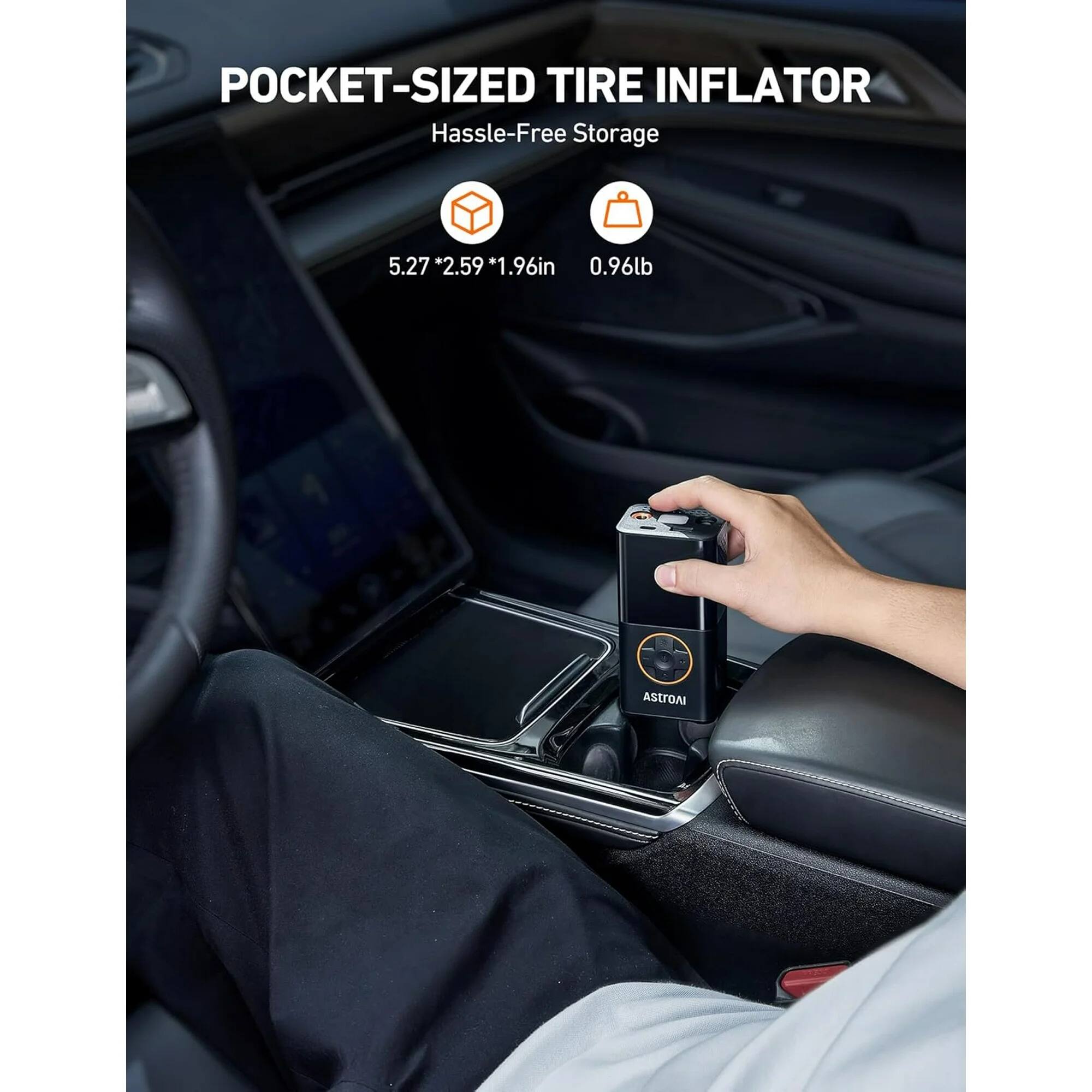 POCKET-SIZED TIRE INFLATOR Hassle-Free Storage 5.27 * 2.59 * 1.96in 0.96lb ASTROAI