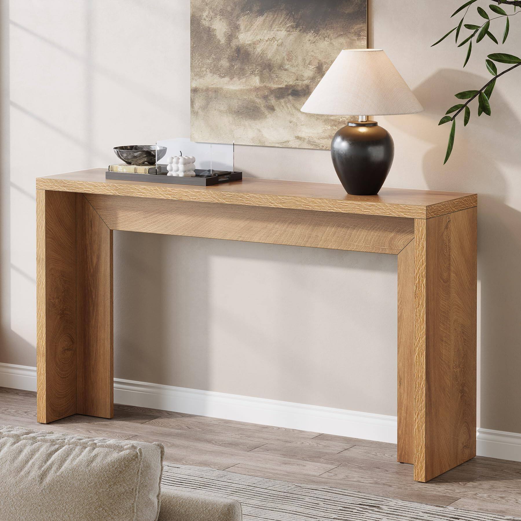 Alt View 3. Tribesigns - 55-Inch Farmhouse Console Table, Wooden Couch Table Behind Sofa with Storage, Narrow Long Entryway Hallway Stand for Liv - Light Brown.