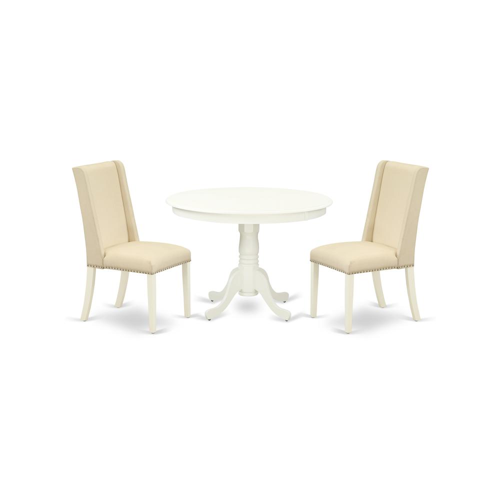Back. East West Furniture - Dining Room Set Linen White - Brown.