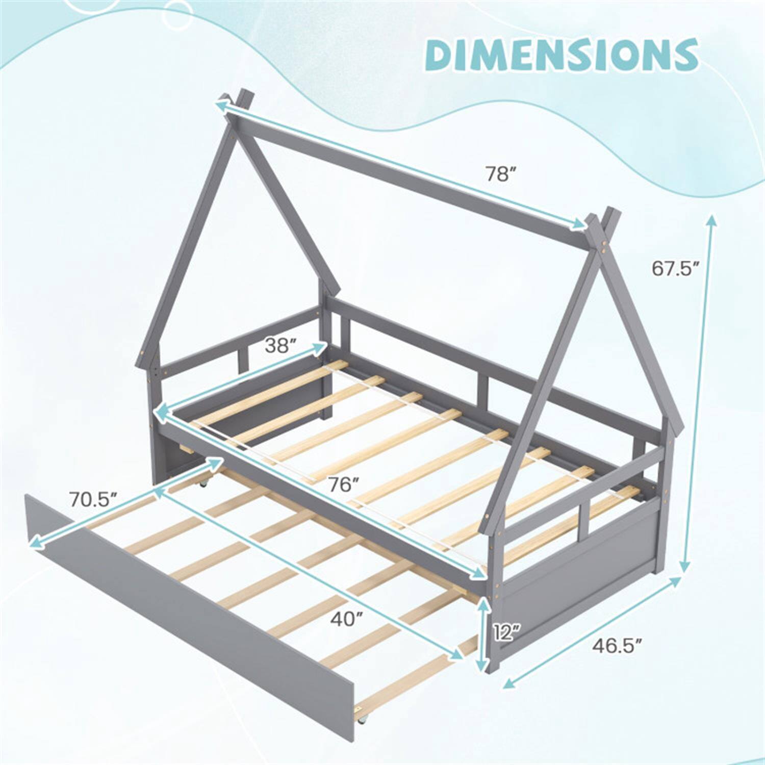 DIMENSIONS  
78"  
67.5"  
38"  
70.5"  
76"  
40"  
12"  
46.5"