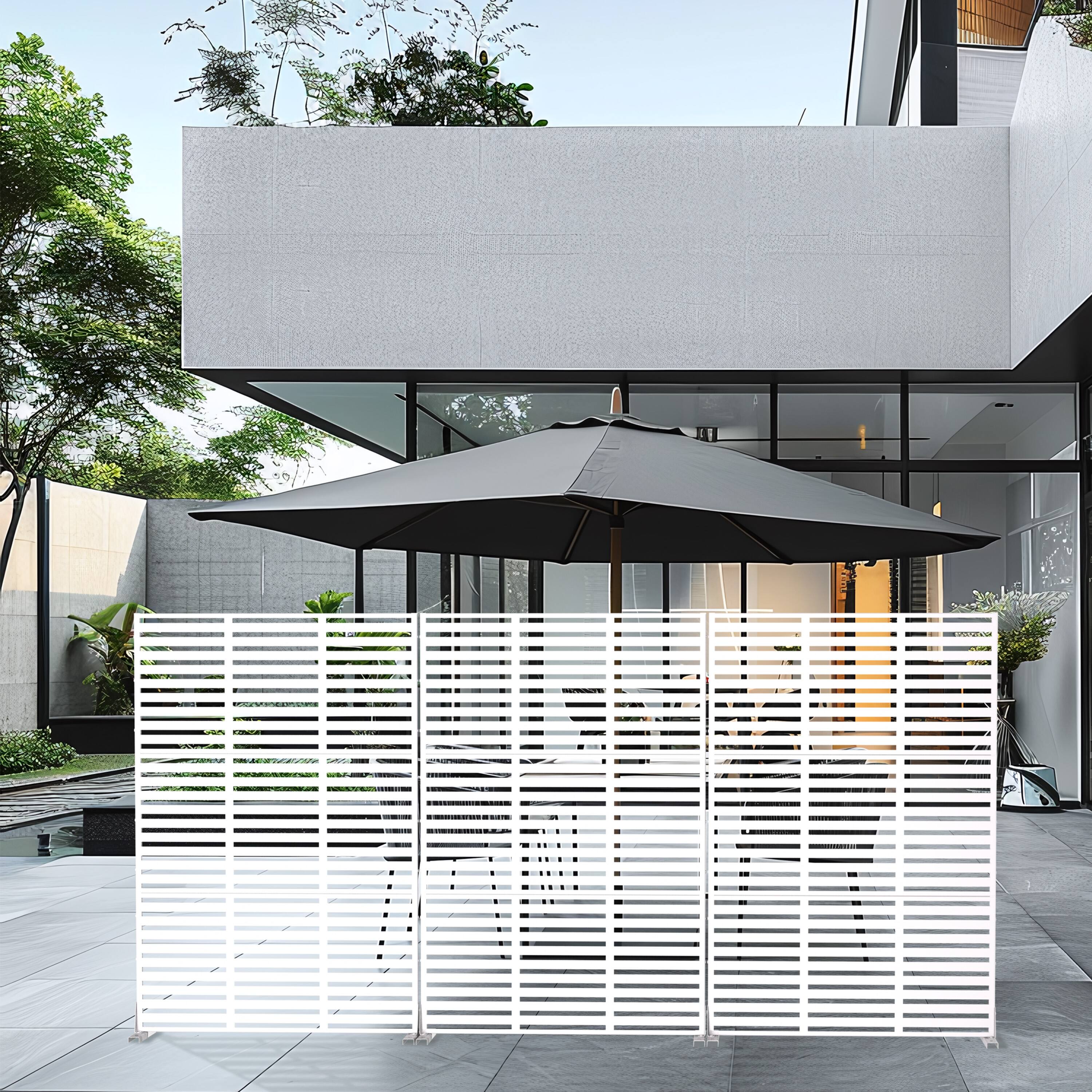 Alt View 2. PexFix - 72 in. x 47 in. Adams Pattern Metal Outdoor Privacy Screen & Panels, Freestanding Garden Divider Fence - White.