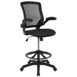 Emma + Oliver - Mid-Back Mesh Ergonomic Drafting Chair with Foot Ring and Flip-Up Arms - Black