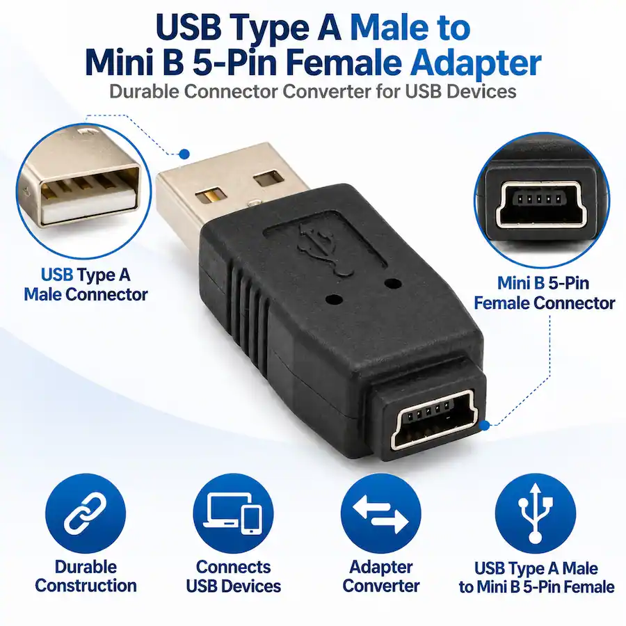 Mini Plug Adapter For Usb Sanoxy USB Type A Male to Mini B 5 Pin Female Adapter – Durable ...
