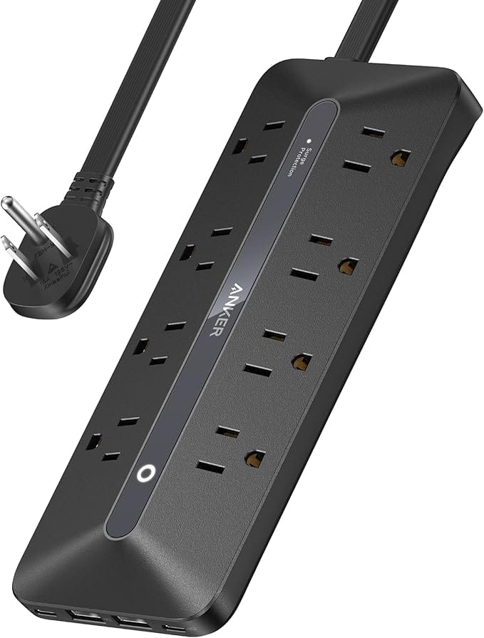 Anker - Flat Plug Power Strip - Black